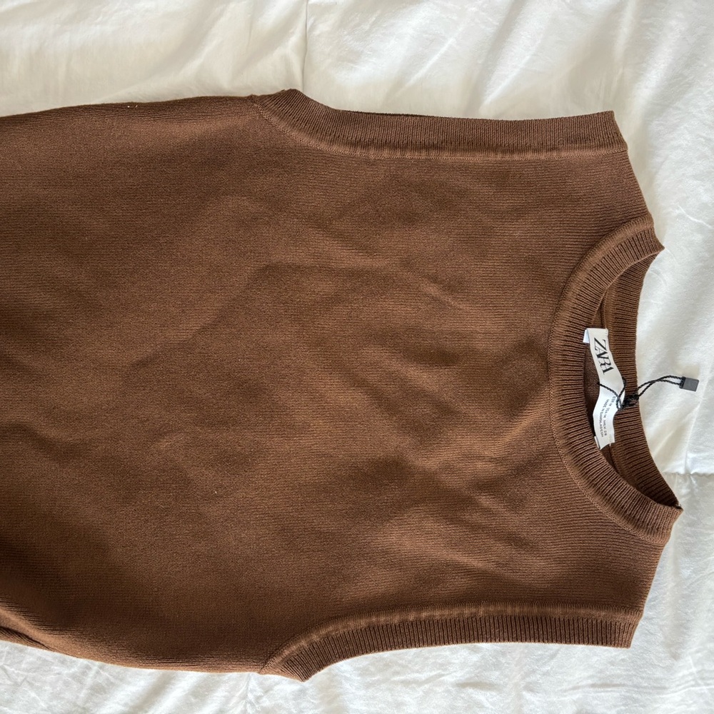 Zara Brown Sleeveless Knit Top
